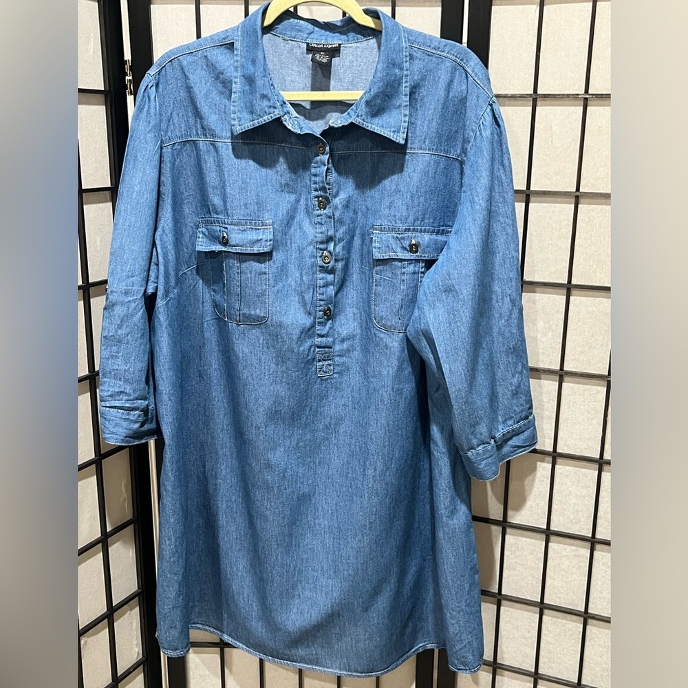 Cotton Express Light Blue DENIM Cotton Shirt DRESS QUATER SLEEVES WOMEN SIZE 3X